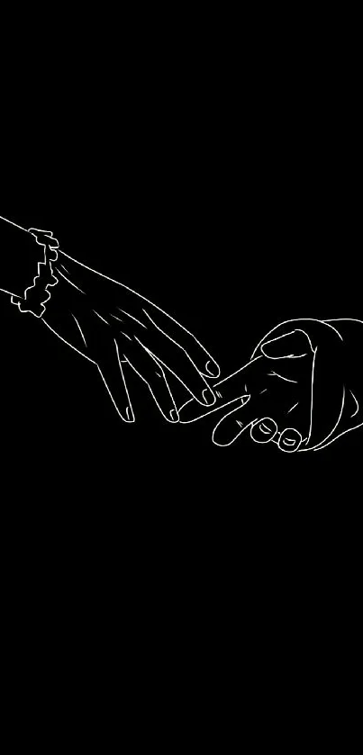 Minimalist drawing of two hands on a black background.