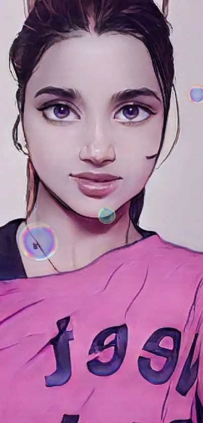 Artistic cartoon portrait in lavender tones.