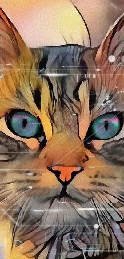 Artistic cat portrait wallpaper with vibrant colors.