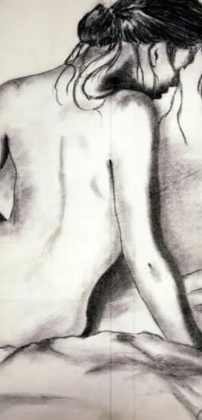 Charcoal nude art drawing as mobile wallpaper