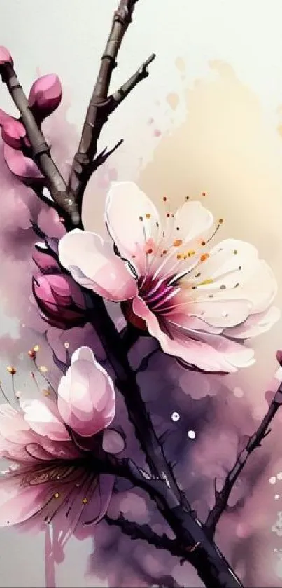 Artistic depiction of cherry blossom flowers in pink hues.