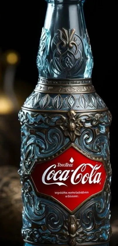 Ornate Coca-Cola bottle with intricate design.