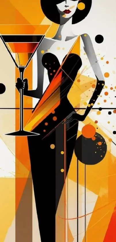 Abstract Art Deco wallpaper with vibrant geometric design.