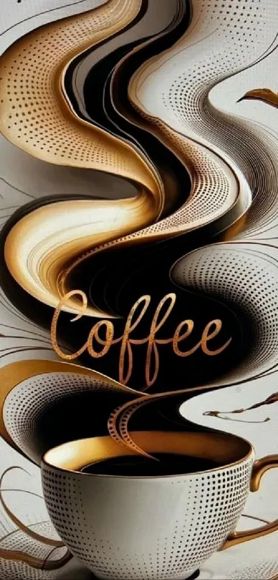 Artistic rendering of a coffee cup with swirling steam design.