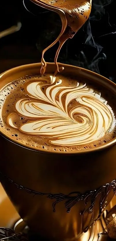 Stunning latte art in a coffee cup.