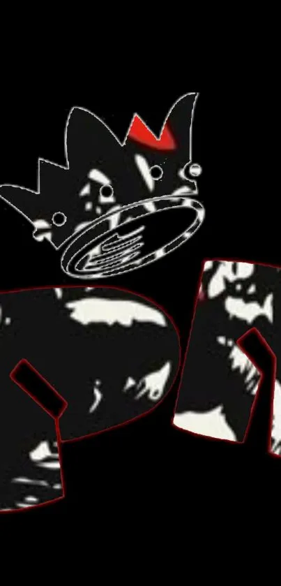 Artistic black and white letters with a crown graphic over a black background.