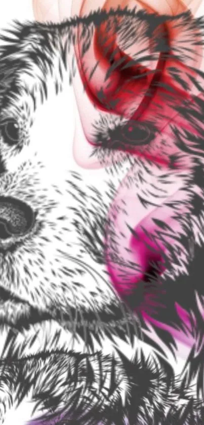 Artistic black and pink dog illustration wallpaper.