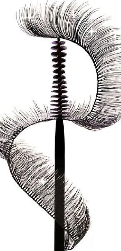 Artistic eyelash with mascara brush, minimalist black and white design.