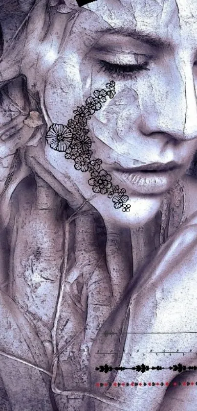 Abstract artistic face wallpaper with surreal elements.