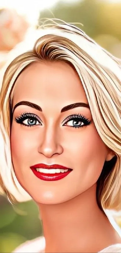 Artistic digital portrait of a blonde woman with a soft background.