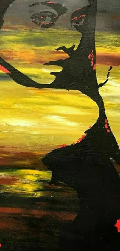 Artistic silhouette of a woman with vibrant yellow and red background.