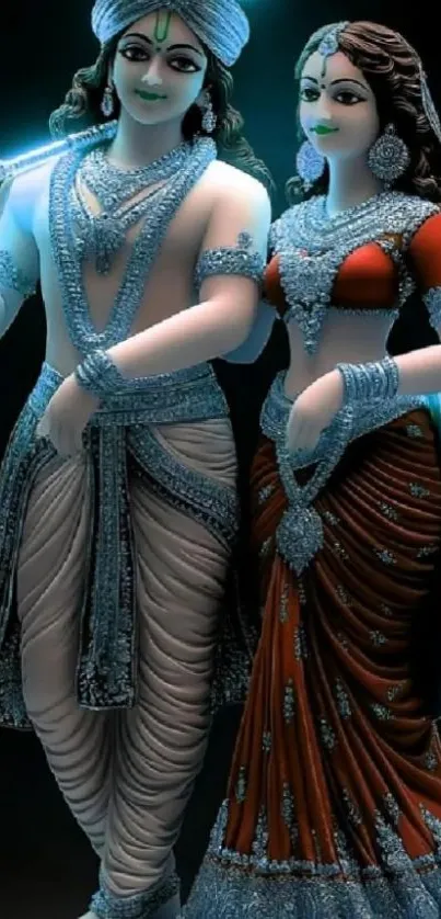 Artistic figures on a dark background.