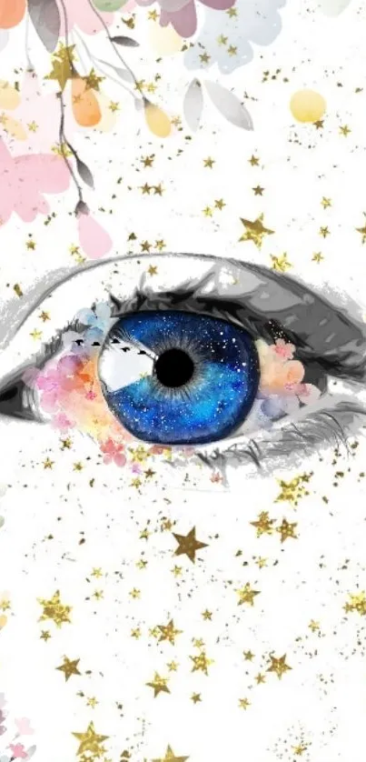 Artistic eye with floral and star design mobile wallpaper.