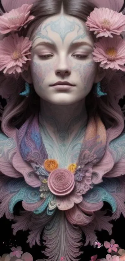 Artistic floral fantasy portrait with pink hues and intricate details.