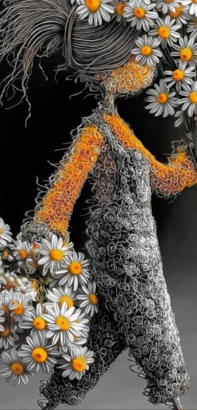 Artistic floral silhouette with vibrant flowers.