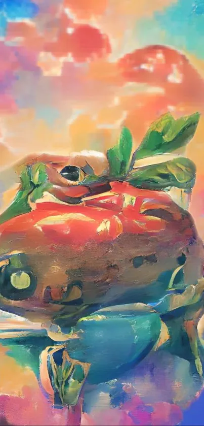 Colorful artistic frog on vibrant background as mobile wallpaper.