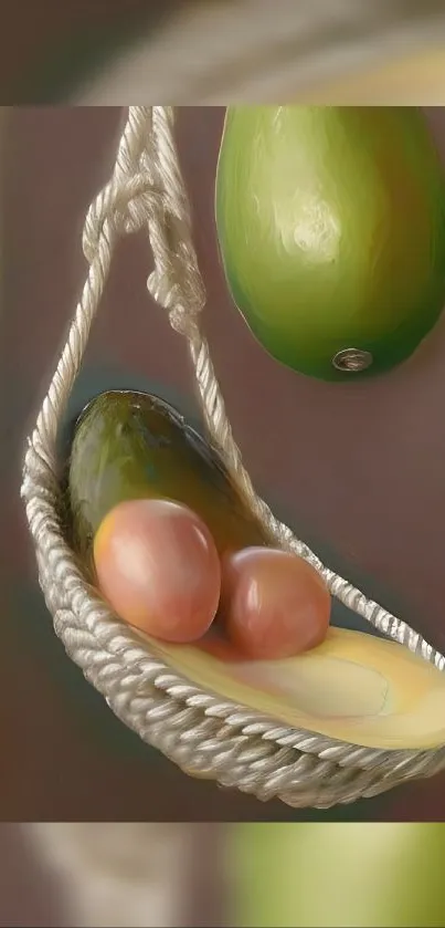 Mobile wallpaper featuring a hammock with realistic fruits.