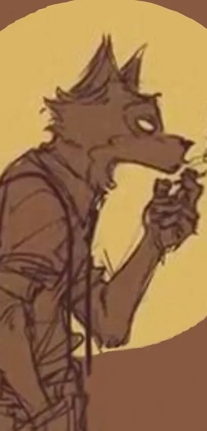 Artistic furry wolf character smoking in design.