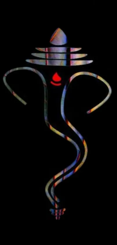 Colorful abstract Ganesha design on black background wallpaper.