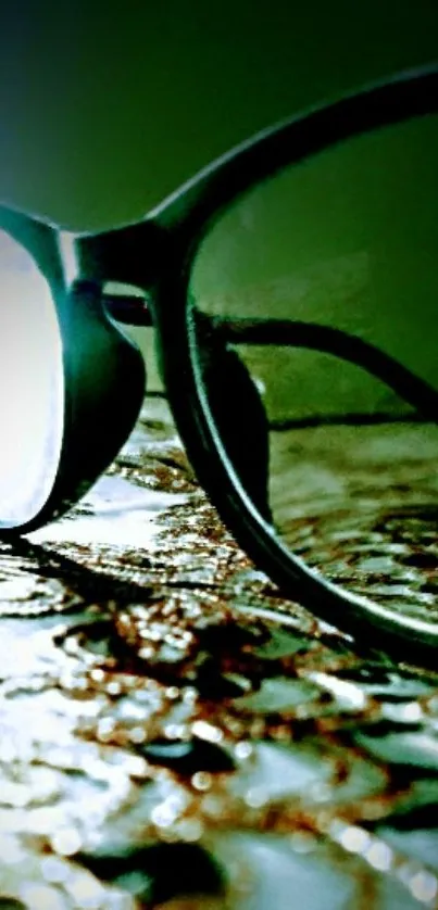 Close-up image of stylish eyeglasses with textured background in dark hues.