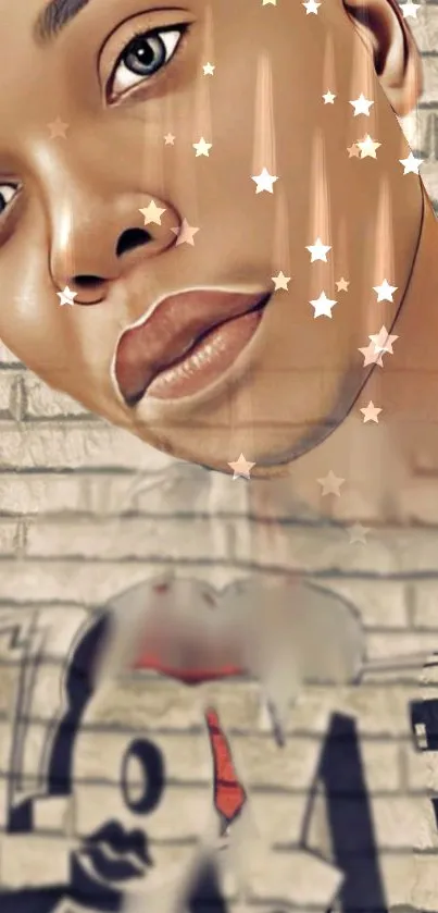 Artistic graffiti love wallpaper with a portrait and star pattern.