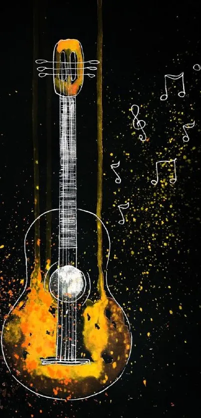 Colorful artistic guitar on black background.