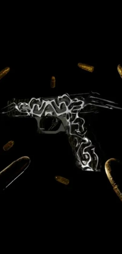 Artistic gun design with bullets on a dark wallpaper.