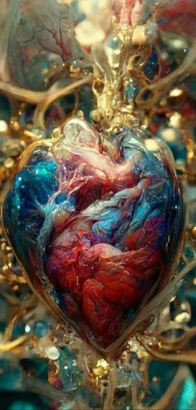 Intricate fantasy heart with vibrant colors for mobile wallpaper.