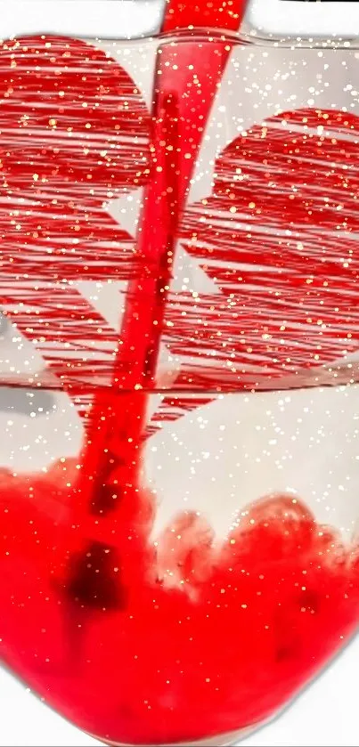 Red heart liquid pouring in a glass wallpaper with artistic flair.