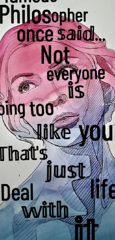 Colorful illustration with inspirational quote in pink and blue.