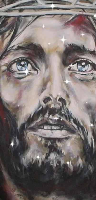 Artistic painting of Jesus Christ with expressive features.