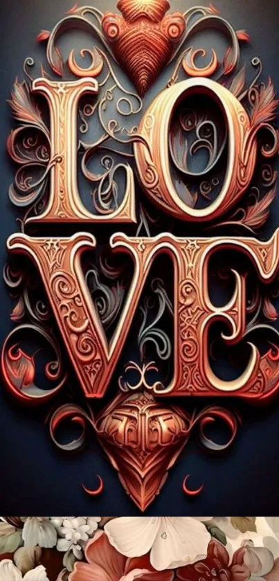 Intricate love typography with floral design.