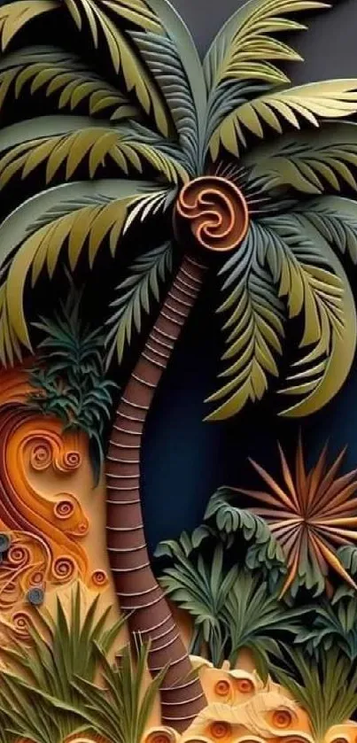 Intricate palm tree design with vibrant colors and tropical theme.