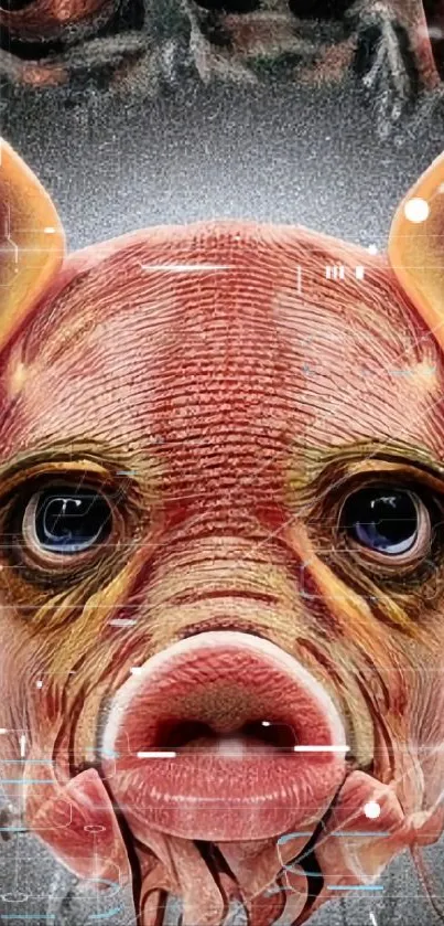 Artistic pig face with vibrant details on a mobile wallpaper.