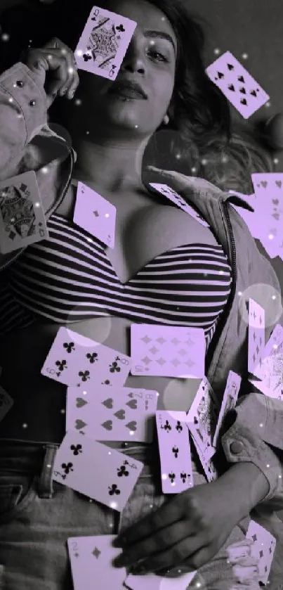 Creative grayscale wallpaper with playing cards artistry.