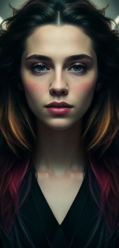 Artistic portrait wallpaper with dark tones and expressive details for mobile.