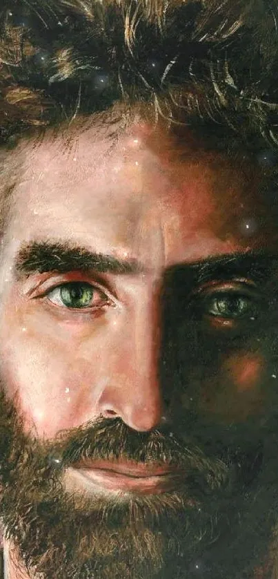 Detailed artistic portrait mobile wallpaper with a captivating gaze.