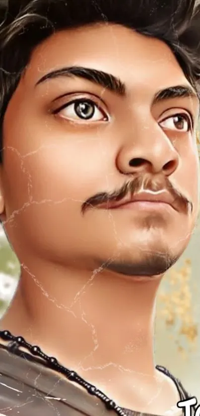 Stylized portrait of a young man with artistic elements.