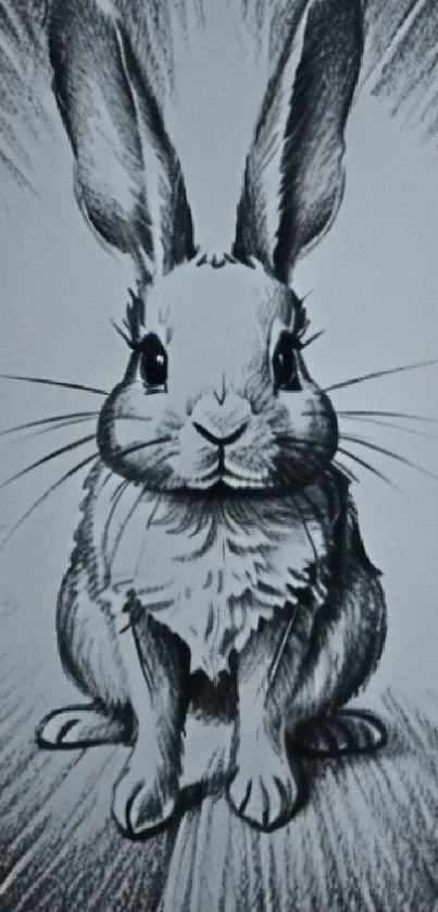 Black and white sketch of a rabbit in an artistic style for mobile wallpaper.