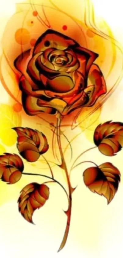 Artistic rose design with orange hues on a mobile wallpaper.