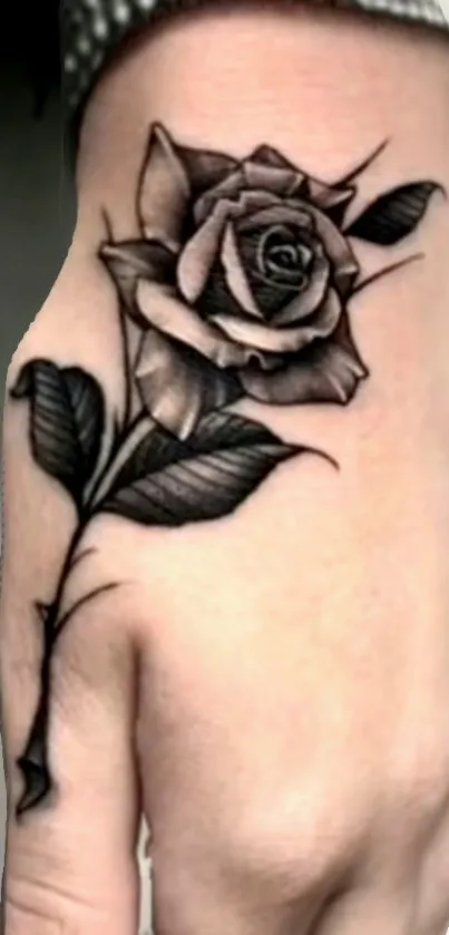 Black and white rose tattoo on hand wallpaper.