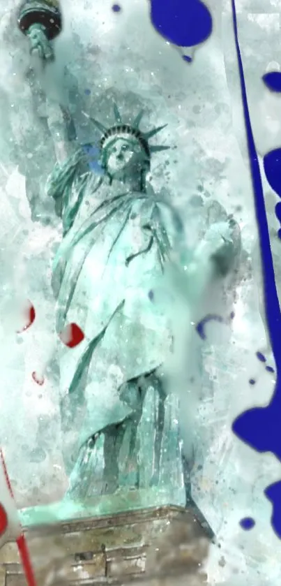Artistic Statue of Liberty with colorful splashes.