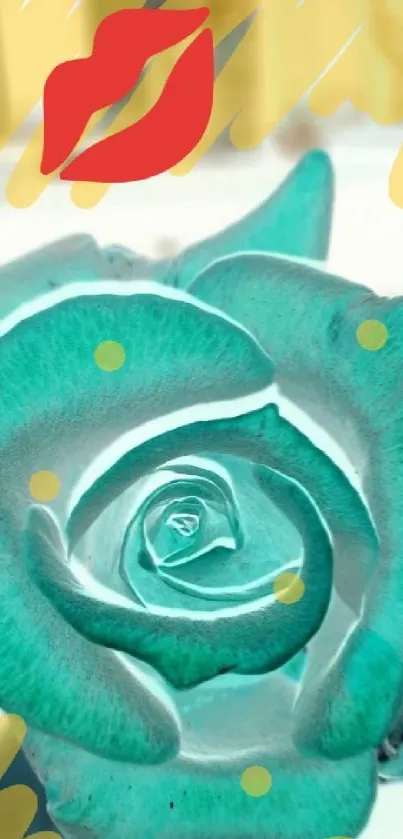 Artistic teal rose with vibrant design elements.