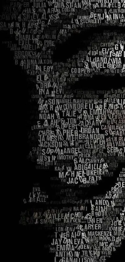 Artistic face made from names in black and white wallpaper.