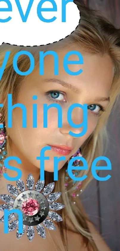 Artistic wallpaper with portrait and text overlay.