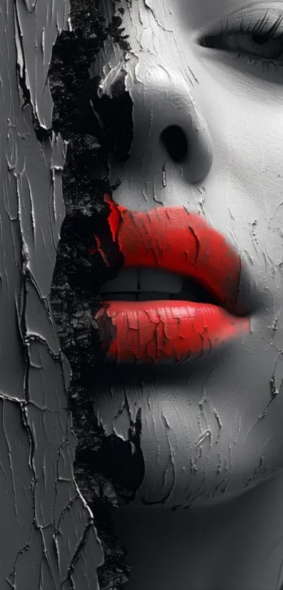 Artistic face with red lips and textured design wallpaper.