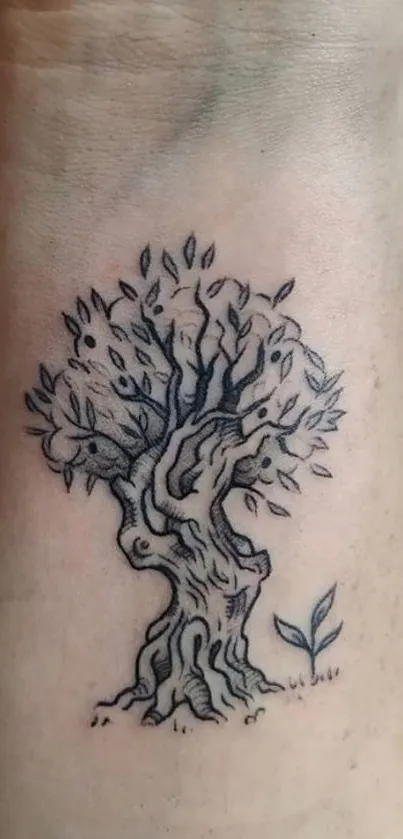 Detailed tree tattoo design on arm, perfect for wallpaper.