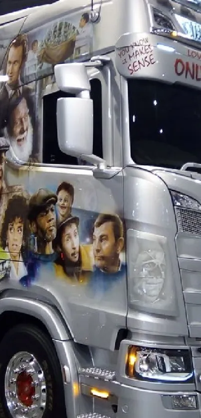 Artistic truck design with vivid illustrations.