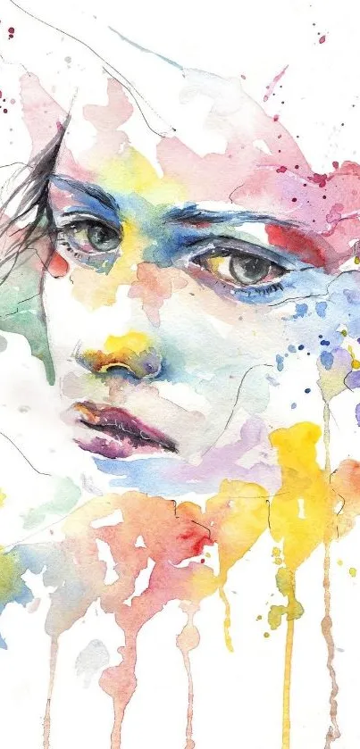 Watercolor portrait art with vibrant splashes and delicate features.