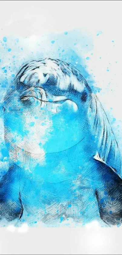 Artistic watercolor seal design with blue tones, perfect for mobile wallpaper.